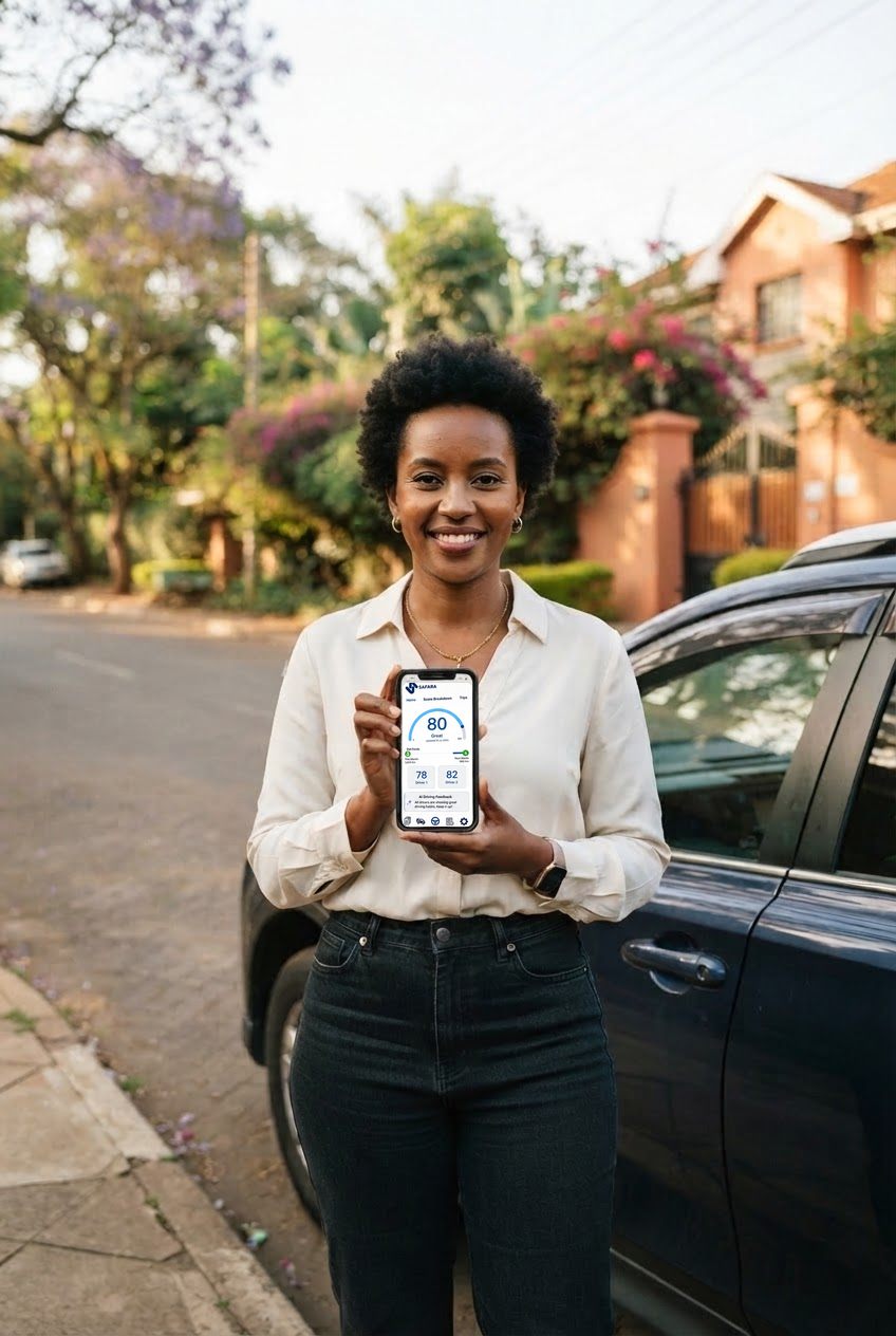 A driver showing her Safara driving score on her phone